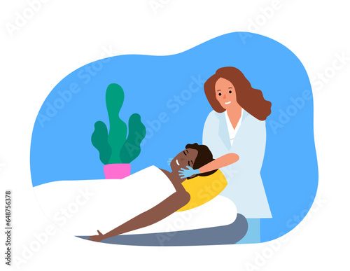 african american woman getting face massage skinacare relax procedure spa salon vector illustration