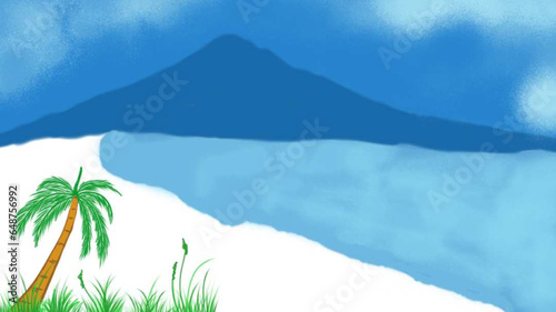 Summer beach background. Sandy beaches, sea beaches with palm trees and beach trips call. Paradise island, tropical sea paradise view
