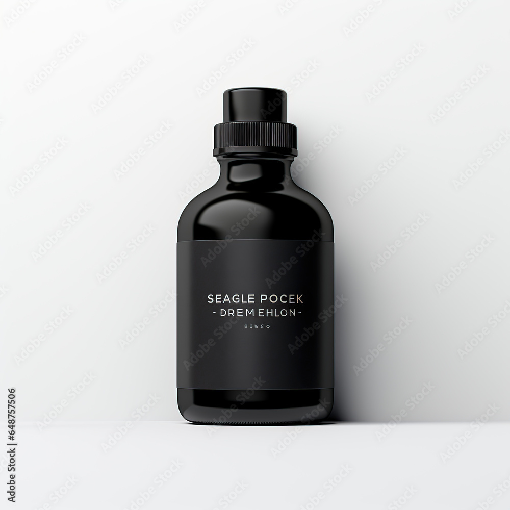 Supplement bottle mockup, black bottle, white background Supplement bottle mockup, black bottle, white background