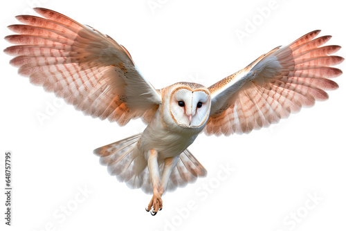 Barn Owl( Tyto alba) bird cut out transparent isolated on white background ,PNG file ,artwork graphic design illustration.