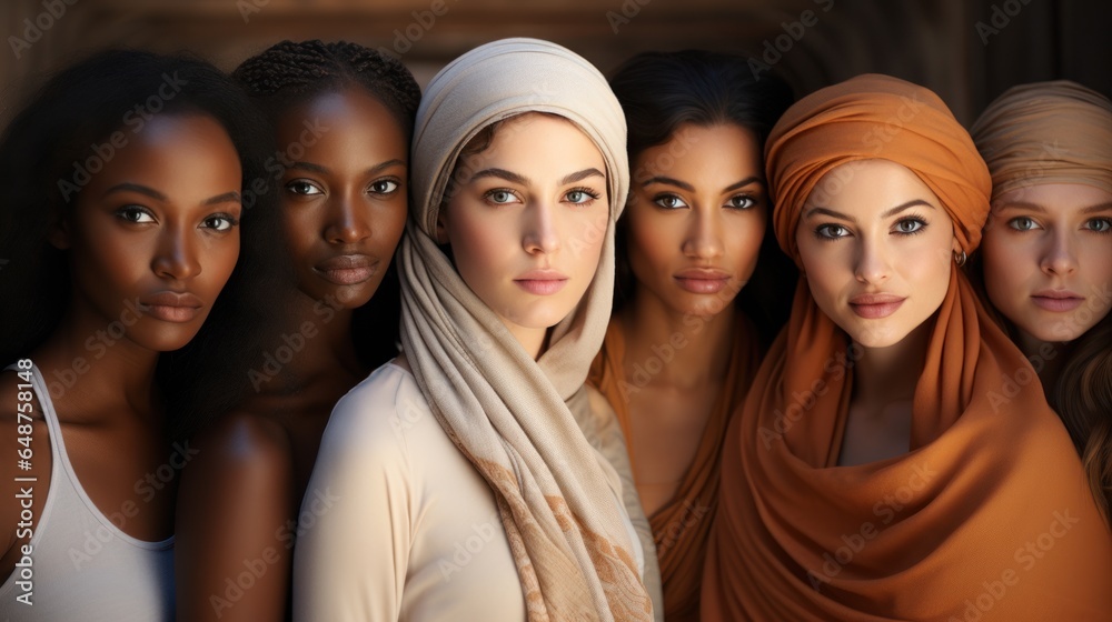 Ethnic diversity and beauty Group of women of various races with beautiful white smiles with white background Ethnic diversity and beauty Group of women of various races with beautiful white smiles with white background