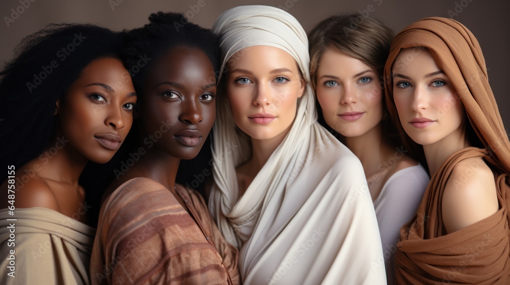Obraz premium Ethnic diversity and beauty Group of women of various races with beautiful white smiles with white background