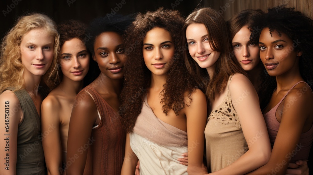 Ethnic diversity and beauty Group of women of various races with beautiful white smiles with white background Ethnic diversity and beauty Group of women of various races with beautiful white smiles with white background