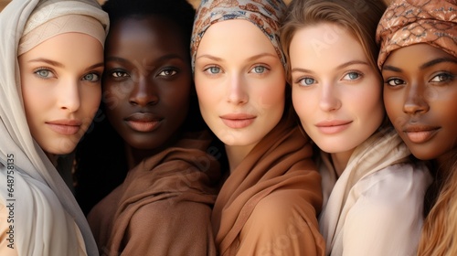 Ethnic diversity and beauty Group of women of various races with beautiful white smiles with white background
