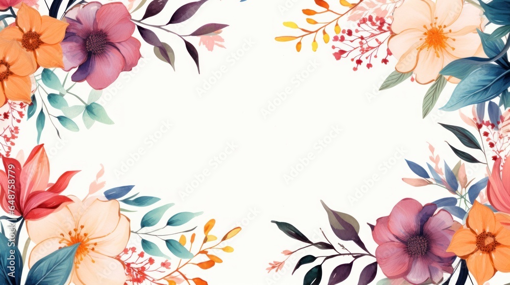 Vector art of a frame with leaves and flowers around it. and important ...
