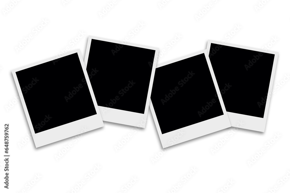4 Blank square photo frames template with white borders in a simple