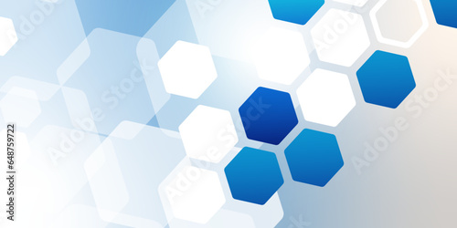 Abstract trendy technology of gradient white and blue hexagonal element pattern artwork design background. Use for ad, poster, presentation, print, artwork.