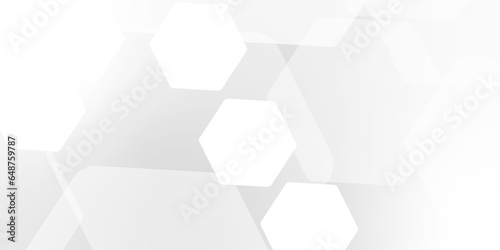 Abstract trendy technology of gradient white and gray hexagonal element pattern artwork design background. Use for ad, poster, presentation, print, artwork.
