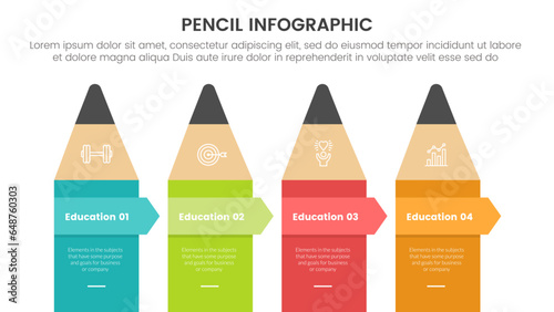 pencil education infographic 4 point stage template with pencil vertical on center for slide presentation