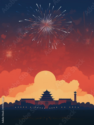 China National Day theme illustration background,,created with Generative AI tecnology.