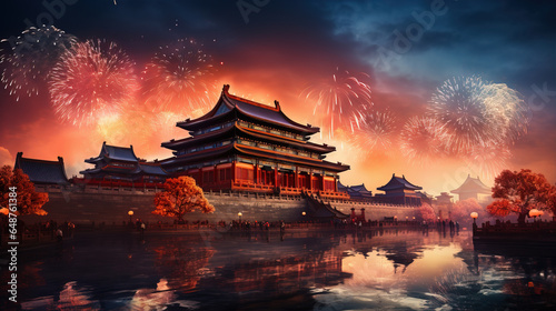 China National Day ancient building background,created with generative ai tecnology.