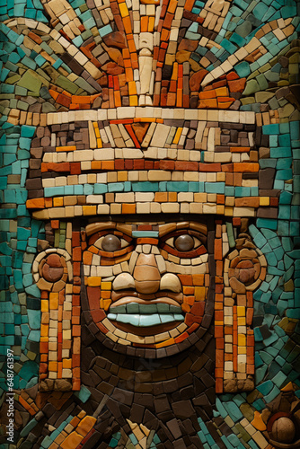 Colored Mosaic In The Style Of The Mayan Tribe For Decorative Purposes Created Using Artificial Intelligence