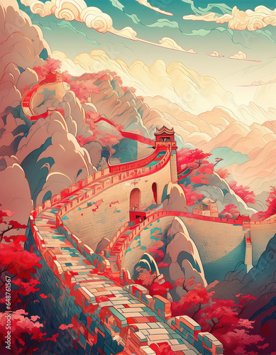 China National Day theme illustration background,created with Generative AI tecnology.