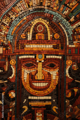 Colored Mosaic In The Style Of The Mayan Tribe For Decorative Purposes Created Using Artificial Intelligence