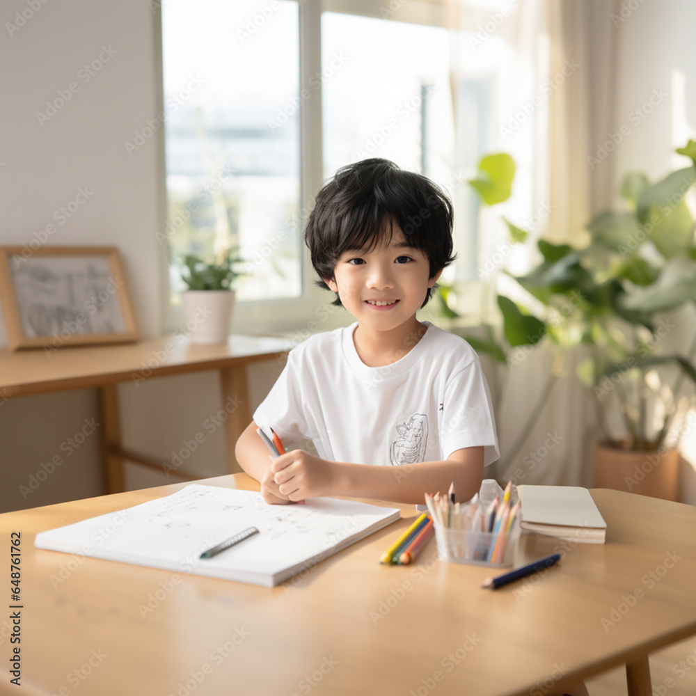 勉強する小学生の男の子