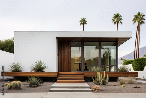 modern house with tall windows with palm trees on the back © QuantumVisions