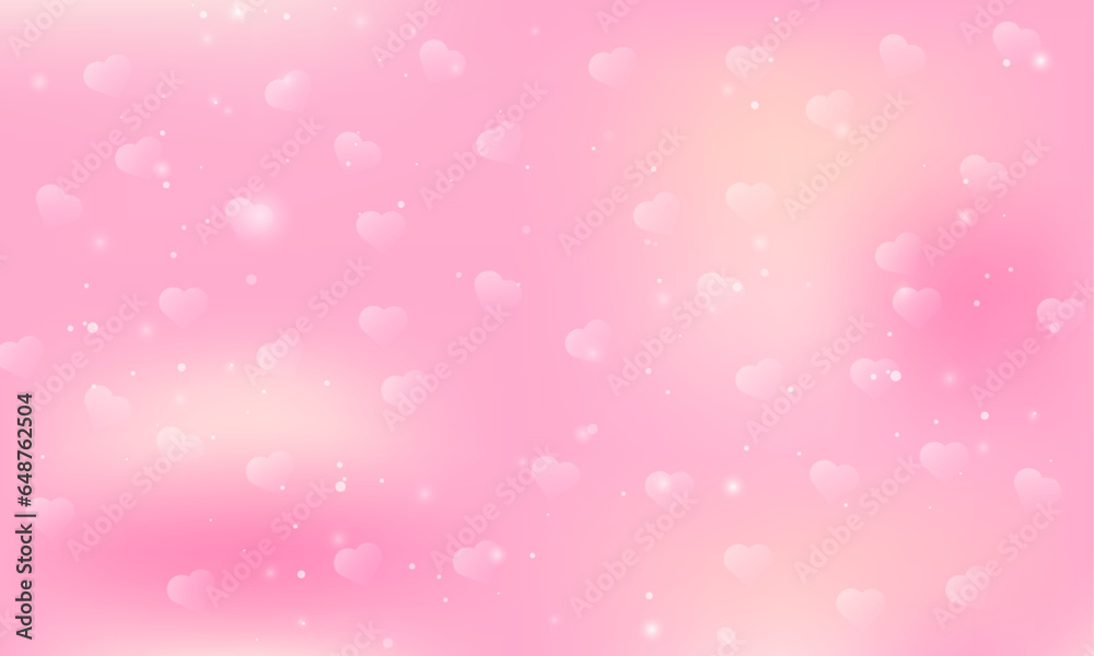 Vector fantasy valentine background. pattern in pastel colors. pink sky with stars and hearts