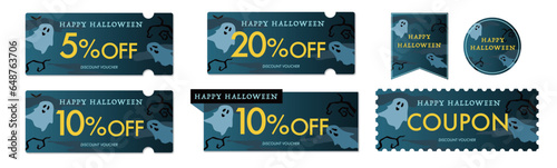 ハロウィンセールに使えるダークな浮遊するおばけのクーポンベクターアイコンデザインセット1