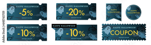 ハロウィンセールに使えるダークな浮遊するおばけのクーポンベクターアイコンデザインセット2