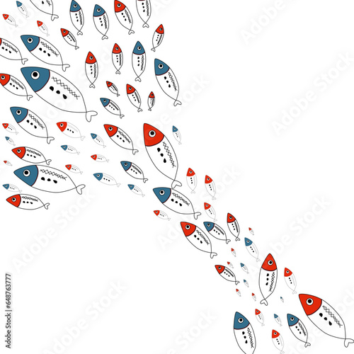 School of fish swimming to the surface of the water. Vector illustration