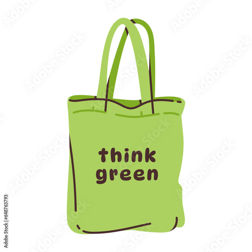 Eco friendly fabric shopping bag isolated on white background. Zero-waste shopping. Sustainability at home.