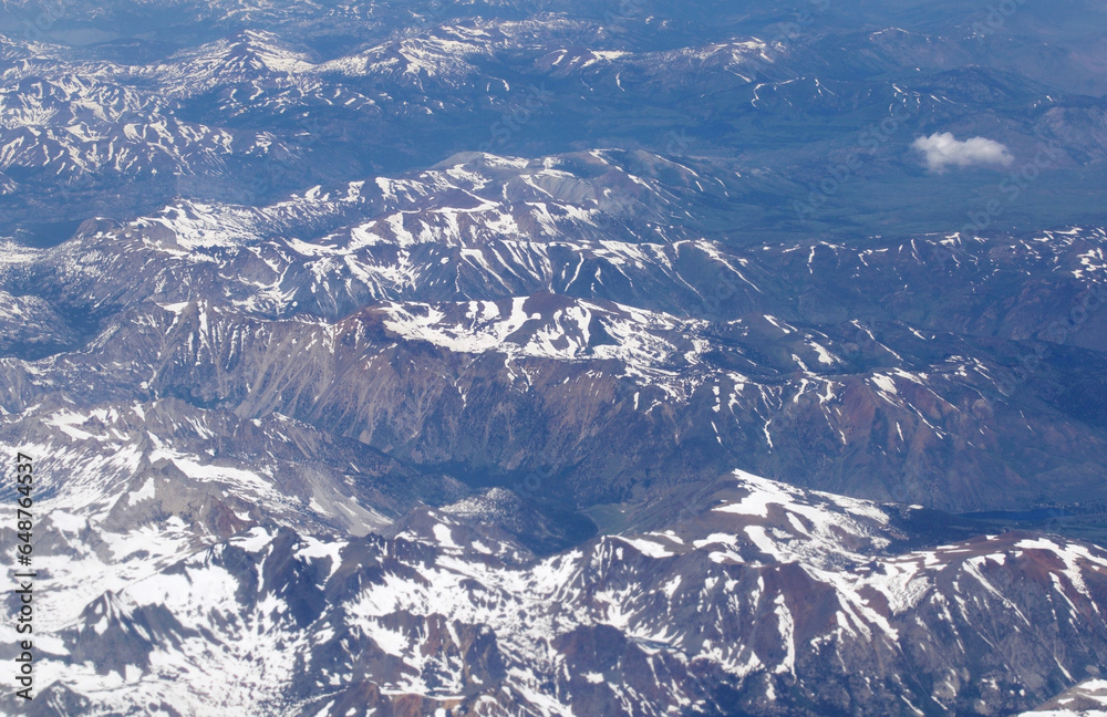 dramatic  mountain aerial view panorama of snow capped in california sierra nevada mono county 
