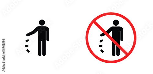 icon warning throw garbage black outline for web site design and mobile dark mode apps Vector illustration on a white background