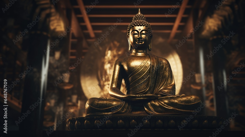 Golden Buddha statue with splashes of light , Buddha statue used as amulets of Buddhism religion Golden Buddha statue with splashes of light , Buddha statue used as amulets of Buddhism religion