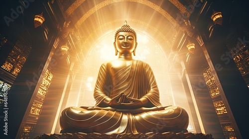 Golden Buddha statue with splashes of light , Buddha statue used as amulets of Buddhism religion