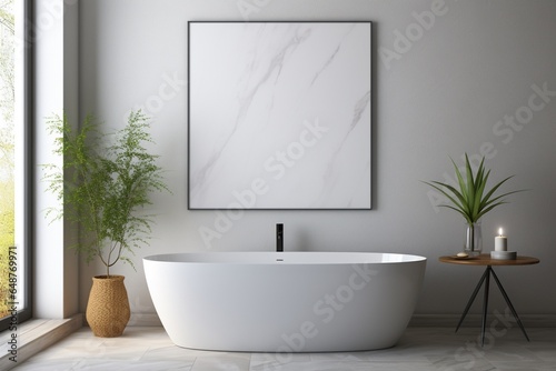 Modern Aesthetic Bathroom Interior Design Created with Generative AI © dendyh7