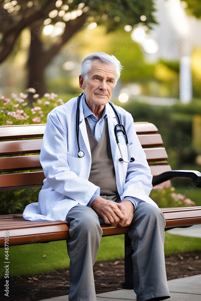 Fototapeta premium senior doctor sitting on a bench