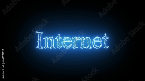 Blue neon glowing color Internet icon isolated on black background.