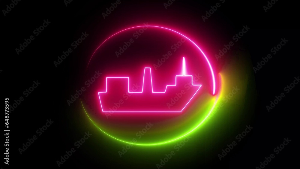 pink and blue color glowing neon line Ship icon isolated on black background. abstract illustration background.