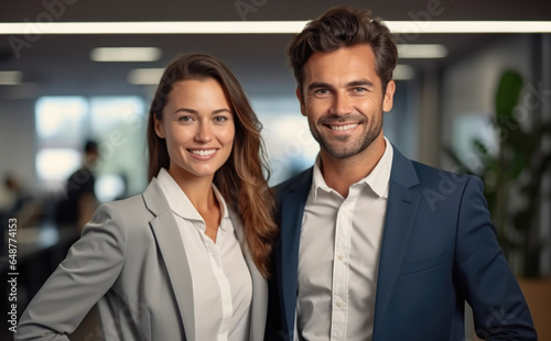 Business couple smiling in workplace, Professional employee.