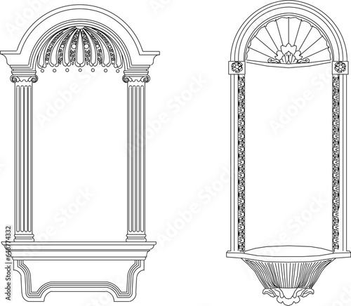 Vector sketch illustration of classical roman greek architectural design of balcony window