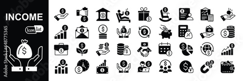 Income simple concept icons set .Earnings, payment, accounting, paycheck, work, pension and wages icons. Solid icon collection. Vector illustration.