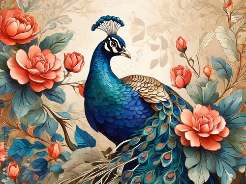 peacock in the garden background illustration