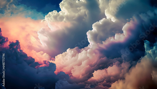 Heavenly background featuring colorful clouds and ethereal shapes and texture. Generative AI