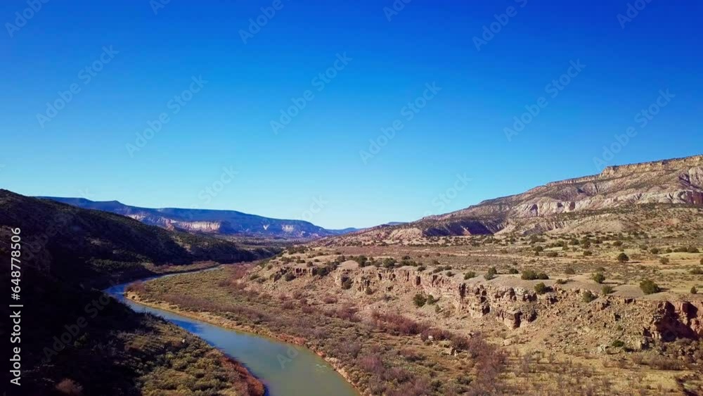 4K Drone Aerial, Ghost Ranch New Mexico, Chama River, desert landscape, USA 4K Drone Aerial, Ghost Ranch New Mexico, Chama River, desert landscape, USA