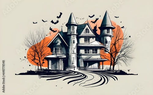illustration of an castle, haunted house painting, creepy haunted house, pumpkin haunted house, zombie haunted house, generative ai photo