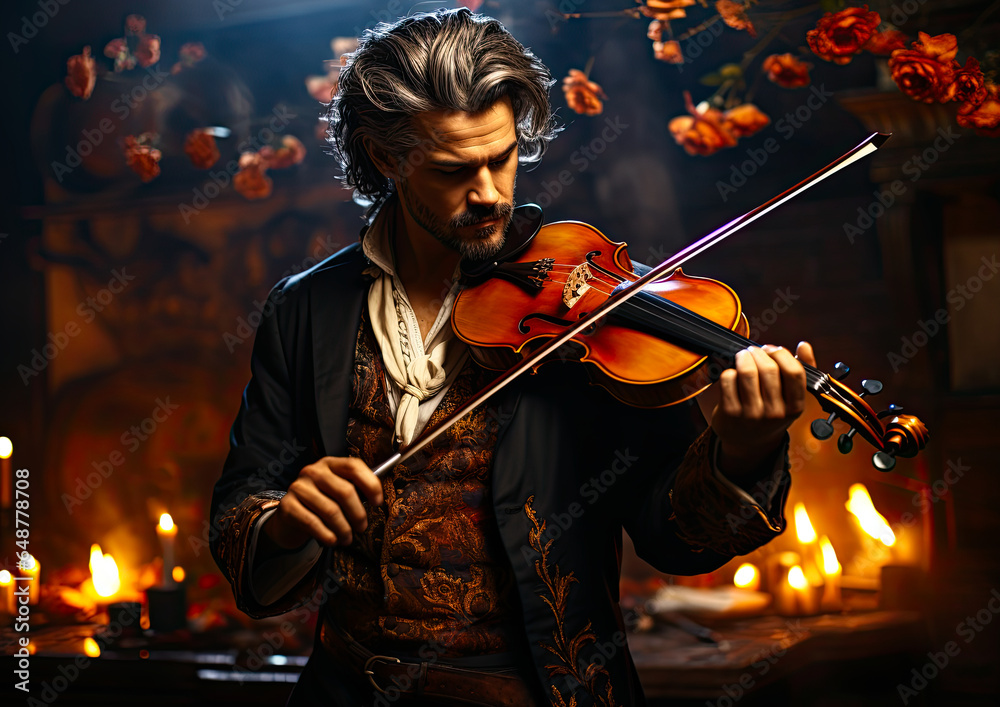 Fototapeta premium bard in a suit playing violin . generative ai