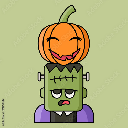 frankenstrein and pumpkin jack halloween cute cartoon colored
