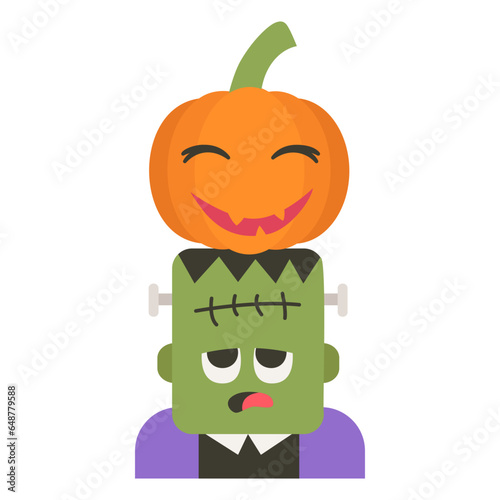 frankenstrein and pumpkin jack halloween cute cartoon flat color
