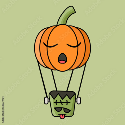 pumpkin jack and frankenstrein halloween balloon cute cartoon colored
