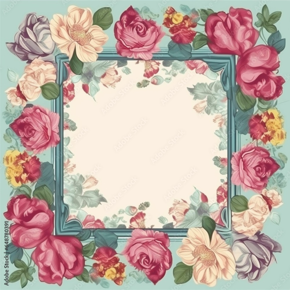 Set beautiful flowers in the corner blank template AI Generated