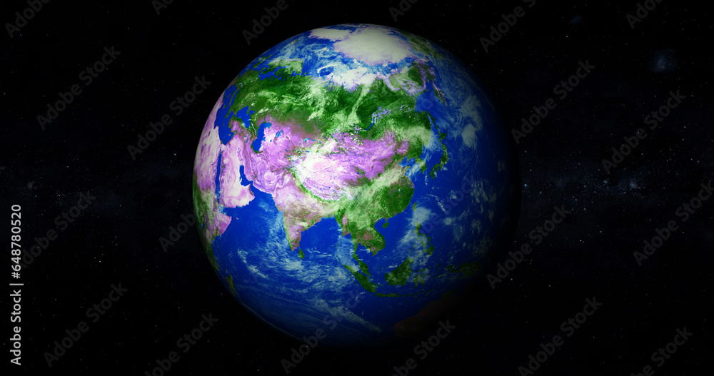 The Earth — Realistic 3D rendering illustration of planet Asia and Flat vector illustration of Earth.Earth planet in sun rays. Elements of this image are furnished by NASA