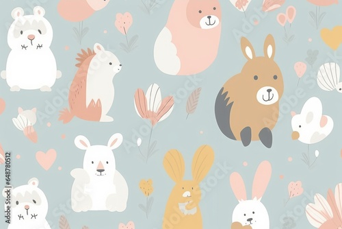 Baby animals seamless pattern. Fabric pattern. illustration with cute animals. Nursery baby pattern illustration, Generative AI 