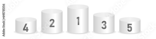 Sport Winner Podium for Five Places. Pedestal Sport Podiums. Podium Winner Stand. Vector Illustration.