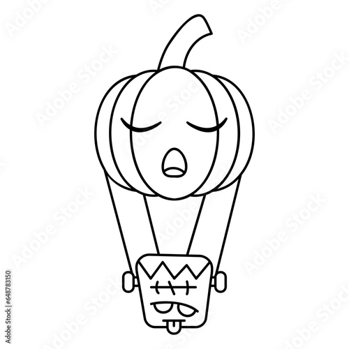 pumpkin jack and frankenstrein halloween balloon drawing cute cartoon outline
