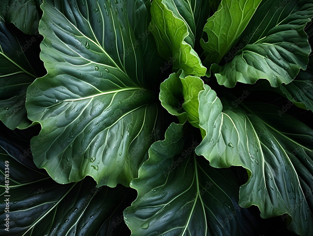 Fototapeta premium Fresh green cabbage background, top view. Vegetarian food concept.